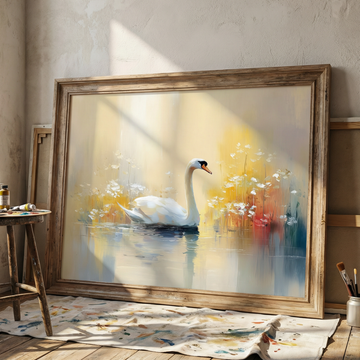 Graceful White Swan Serenity Oil Painting with Textured Brush Strokes. High Resolution Digital Download 300 DPI.