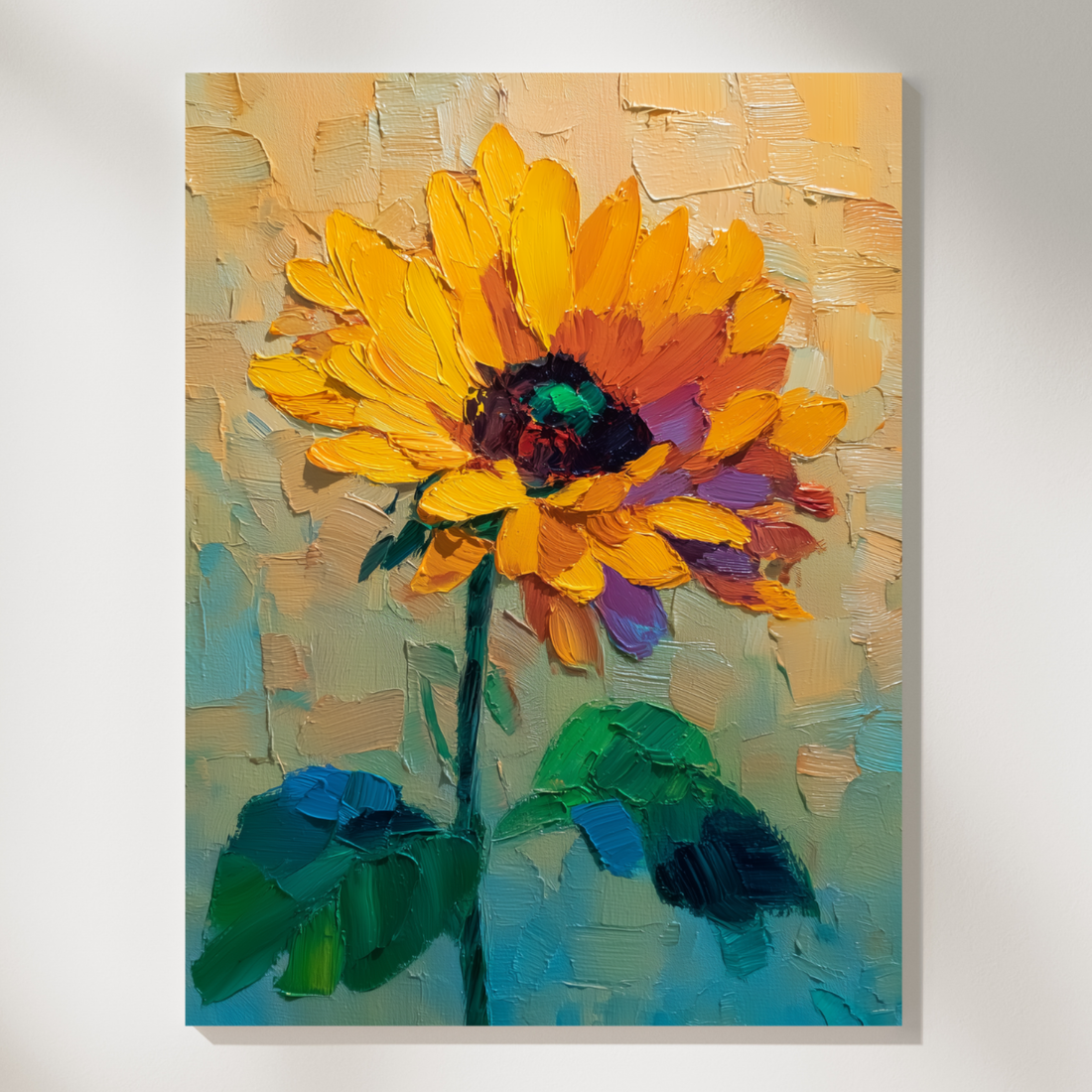 Expressive Sunflower Canvas Wall Art with Bold Textured Brushstrokes. High Resolution Digital Download 300 DPI.