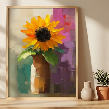Post Impressionist Sunflower Vase Wall Art Expressive Colorful Abstract Painting. High Resolution Digital Download 300 DPI.