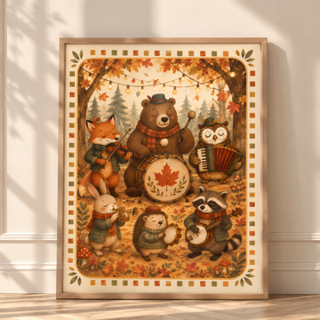 Woodland Animal Band Autumn Wall Art Vintage Forest Print. High Resolution Digital Download 300 DPI.