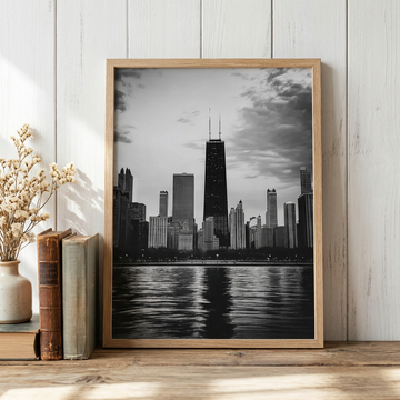 Timeless Chicago Skyline, Elegant Black and White Cityscape Wall Art. High Resolution Digital Download 300 DPI.