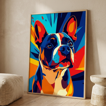 Geometric Canine Charm, Vibrant Abstract Dog Portrait Wall Art. High Resolution Digital Download 300 DPI.