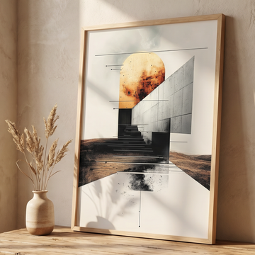 Surreal Geometric Oasis, Minimalist Abstract Art with Glowing Sphere. High Resolution Digital Download 300 DPI