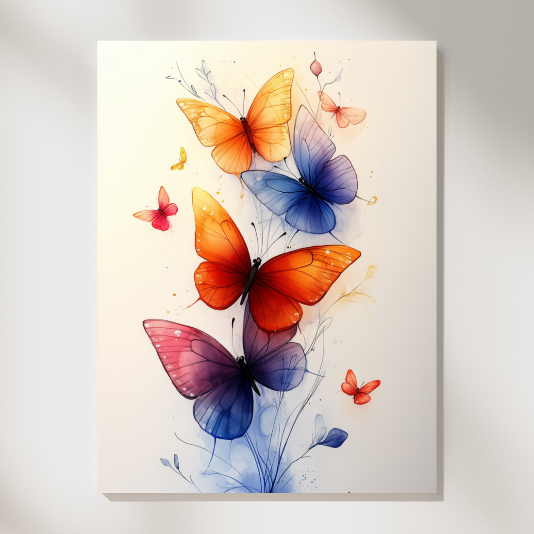 Butterfly Kaleidoscope, Vibrant Orange, Blue, and Purple Wings in Flight. High Resolution Digital Download 300 DPI