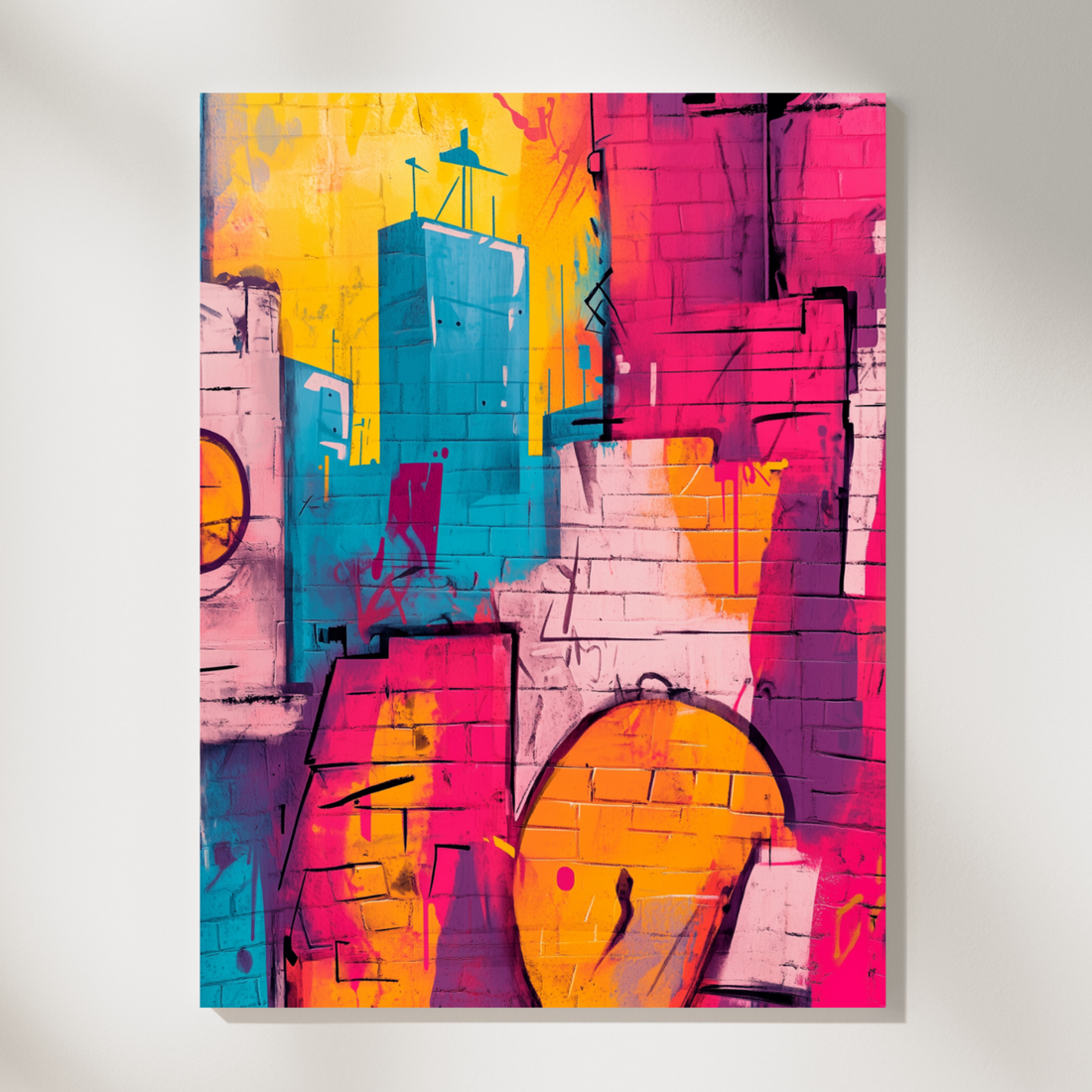 Cartoon City Skyline Wall Art Urban Skater Graffiti Doodle Print. High Resolution Digital Download 300 DPI.