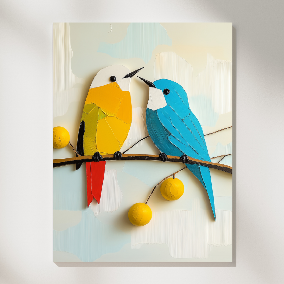 Playful Bauhaus Birds, Colorful 3D Render with Lemons in Minimalist Style. High Resolution Digital Download 300 DPI