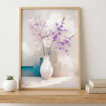 Charming Vase of Purple and Pink Flowers Against a Vibrant Grayish Background. High Resolution Digital Download 300 DPI