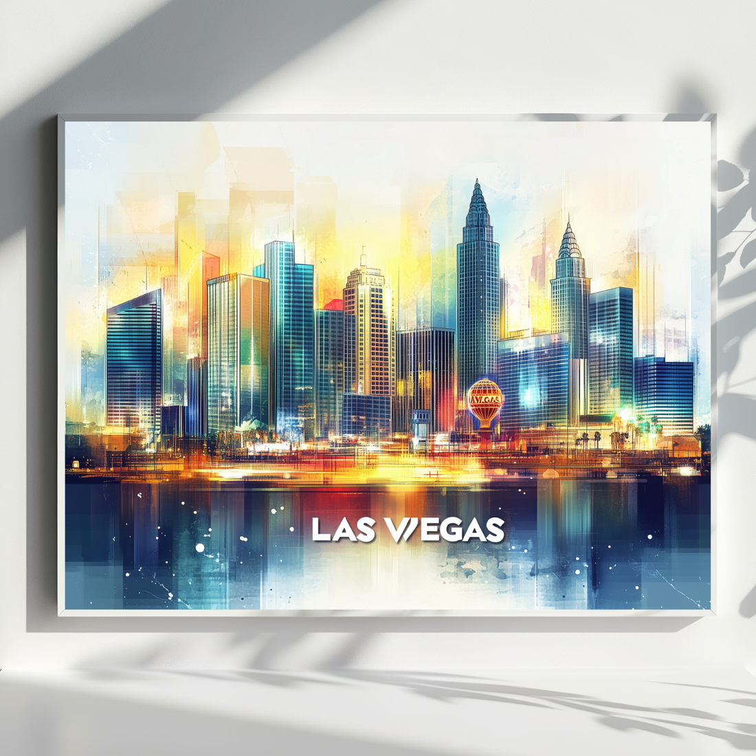 Vintage Vegas Skyline, Iconic Landmarks Illuminated Art Print. High Resolution Digital Download 300 DPI.