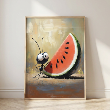 Tiny Explorer's Delight, Whimsical Oil Painting of a Discovery Ant . High Resolution Digital Download 300 DPI.