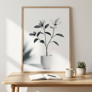 Timeless Elegance: Black and White Plant Art with Soft Focus Background. High Resolution Digital Download 300 DPI