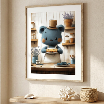 Whimsical Baker Bear, Cozy Kitchen Charm with Freshly Baked Cookies. High Resolution Digital Download 300 DPI