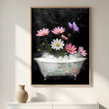 Elegant Floral Bathtub Artwork with Butterfly Details in High Definition Style. High Resolution Digital Download 300 DPI.