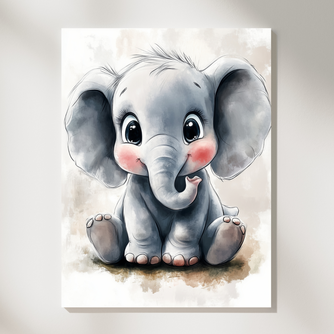 Adorable Baby Elephant, Whimsical Watercolor Nursery Art Print. High Resolution Digital Download 300 DPI.