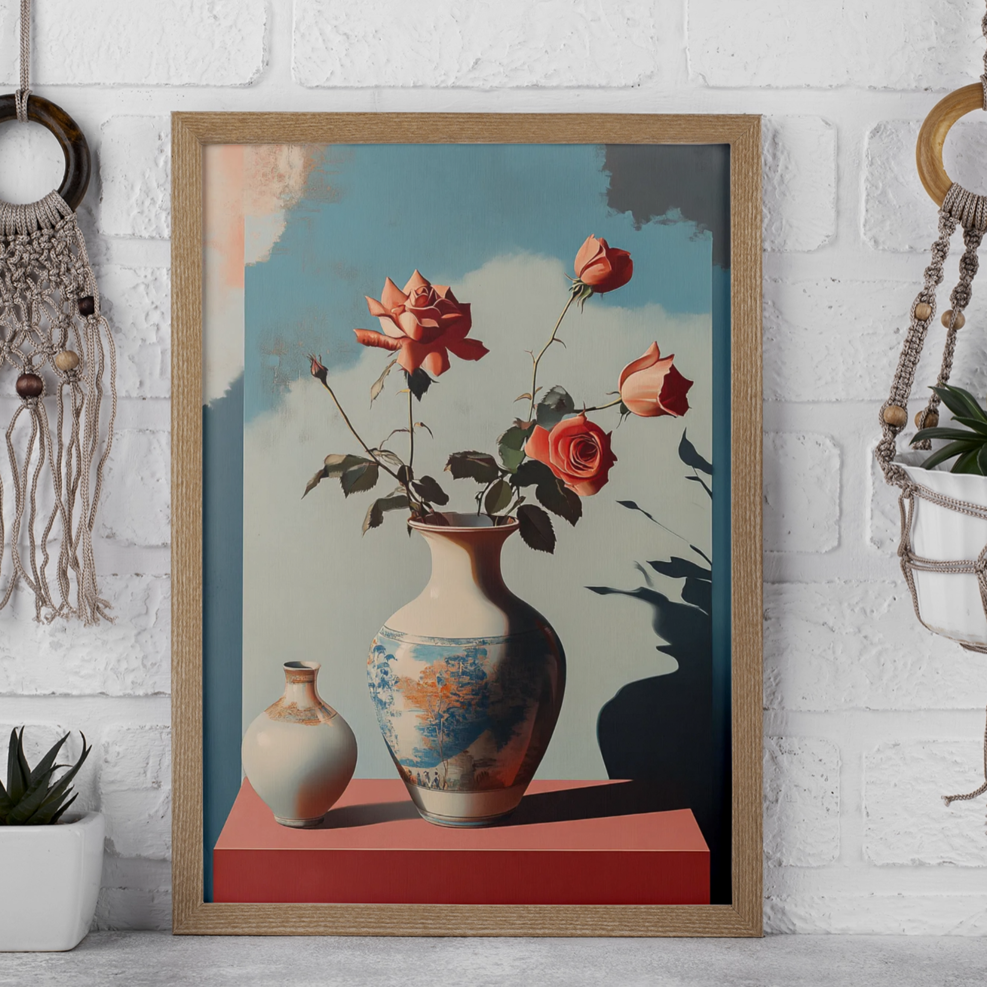 Surreal Elegance: Morandi-Inspired Rose Vase Poster - Dreamlike Floral Art. High Resolution Digital Download 300 DPI