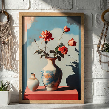 Surreal Elegance, Morandi - Inspired Rose Vase Poster - Dreamlike Floral Art. High Resolution Digital Download 300 DPI
