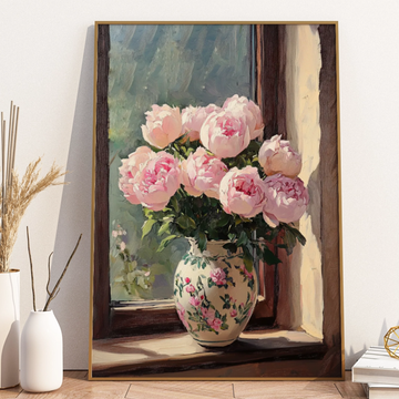 Textured Elegance, Impasto Roses by Open Window - Vibrant Floral Art. High Resolution Digital Download 300 DPI