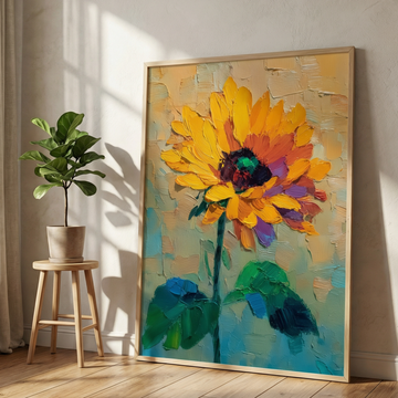 Expressive Sunflower Canvas Wall Art with Bold Textured Brushstrokes. High Resolution Digital Download 300 DPI.