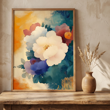Minimalist Colorful Flowers Painting, Brighten Your Space with Modern Floral Art. High Resolution Digital Download 300 DPI