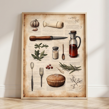Vintage Baking Ingredients Wall Art Botanical Illustration Aged Book Style. High Resolution Digital Download 300 DPI.