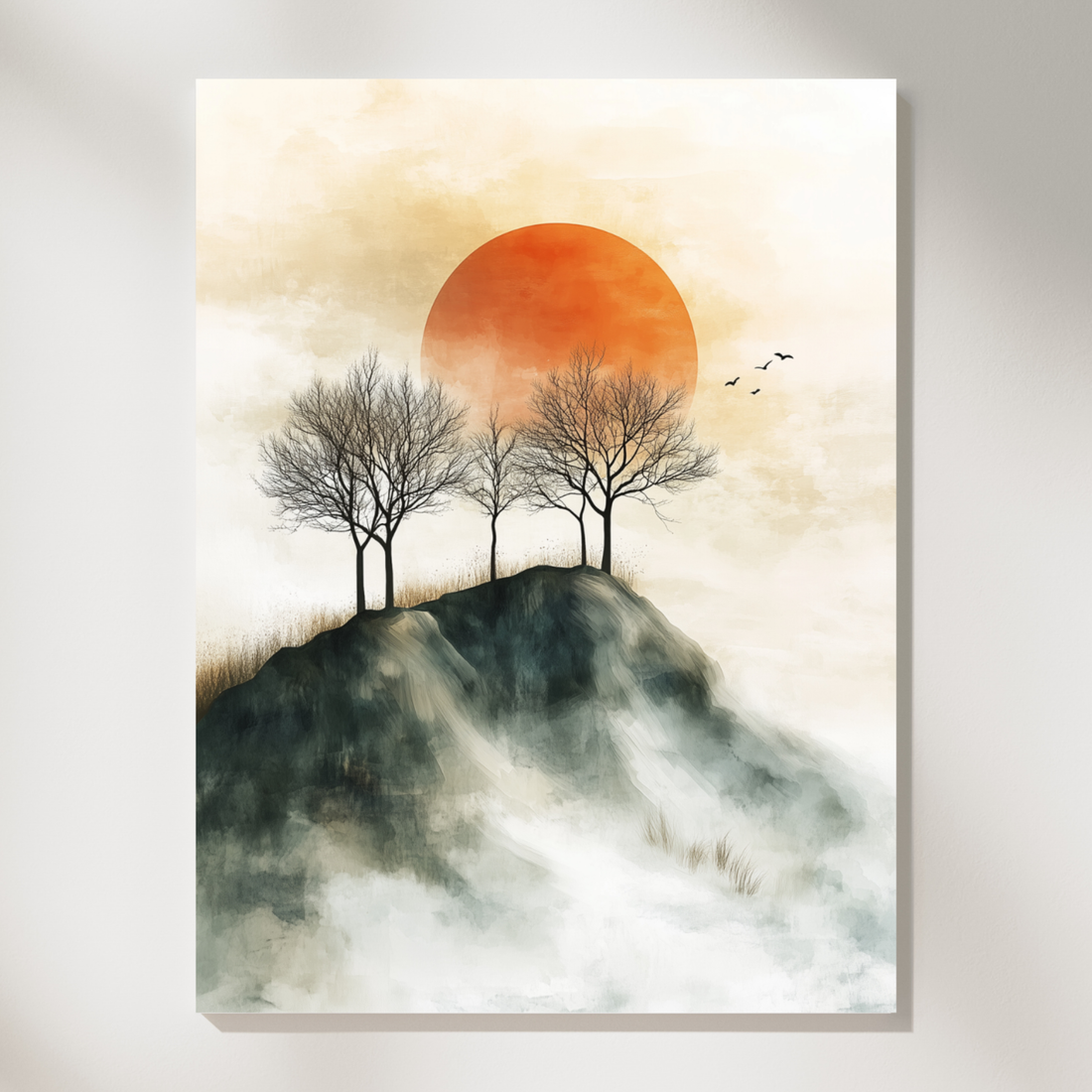 Vintage Minimalist Abstract Mountain Sunset Trees Wall Art Print Decor. High Resolution Digital Download 300 DPI.