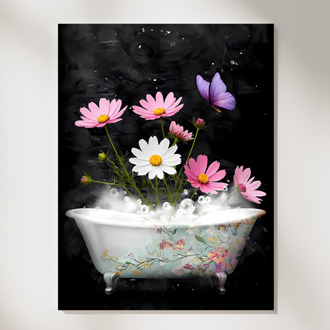 Elegant Floral Bathtub Artwork with Butterfly Details in High Definition Style. High Resolution Digital Download 300 DPI.