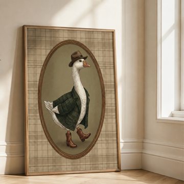 Whimsical Cowboy Goose Portrait Farmhouse Nursery Wall Art. High Resolution Digital Download 300 DPI.
