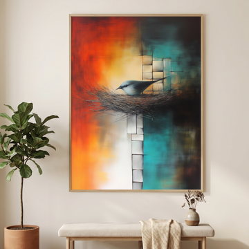 Minimalist Bear and Fish Abstract Collage, Modern Nature Wall Art. High Resolution Digital Download 300 DPI.