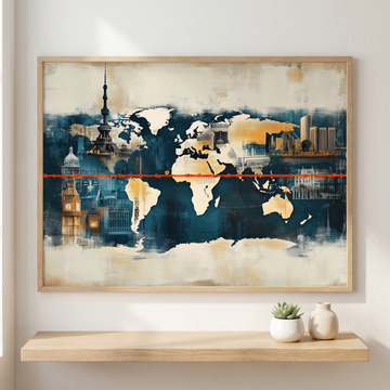 Colorful World Landmarks Map Art, Vibrant Global Travel Wall Art. High Resolution Digital Download 300 DPI.