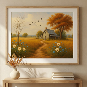 Rustic Countryside Home Art With Warm Autumn Landscape And Nature Harmony. High Resolution Digital Download 300 DPI.