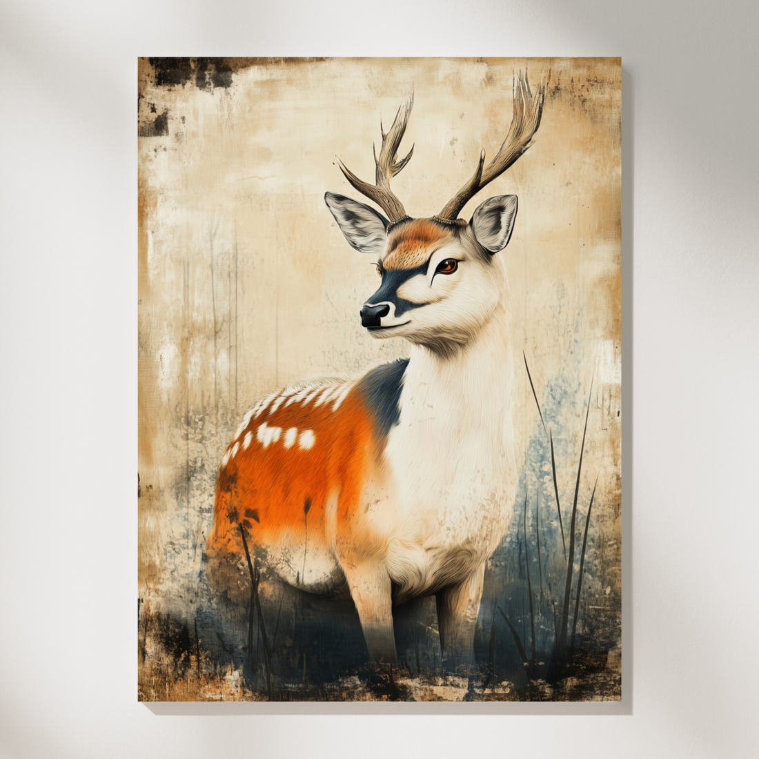 Vibrant Watercolor Deer Portrait, Colorful Wildlife Wall Art Print. High Resolution Digital Download 300 DPI.