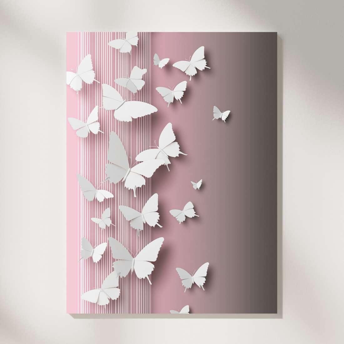 Ethereal Butterfly Symphony, Delicate White Paper Wings on Soft Pink Background. High Resolution Digital Download 300 DPI