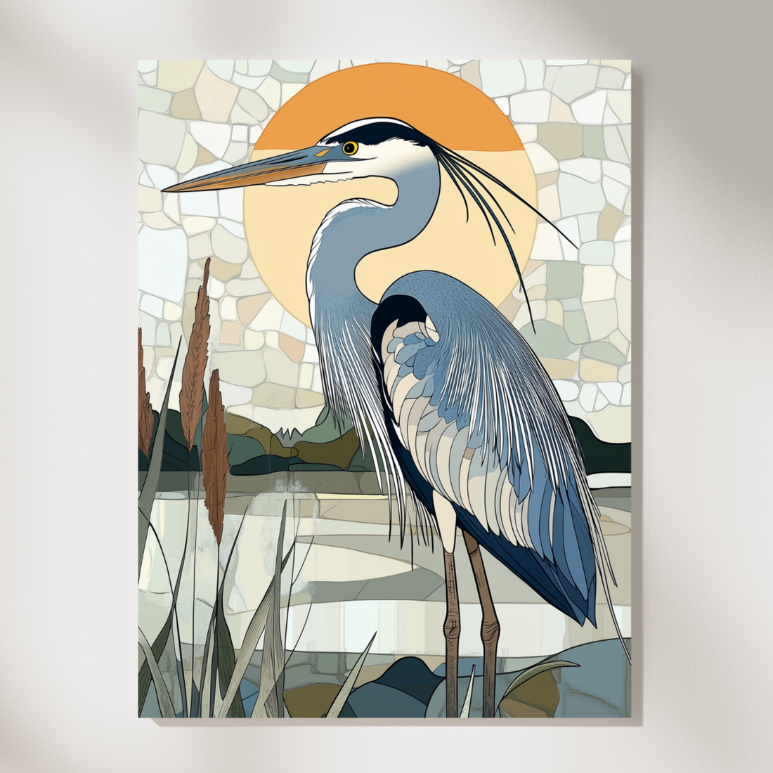 Graceful Great Blue Heron Wall Art, Nature Inspired Bird Decor. High Resolution Digital Download 300 DPI.