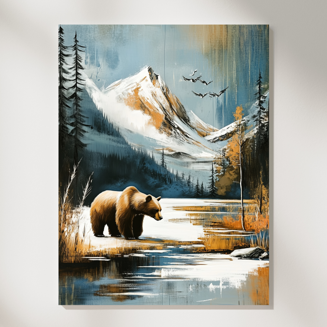 Majestic Wilderness, Brown Bear Mountain Lake Winter Landscape Wall Art. High Resolution Digital Download 300 DPI.