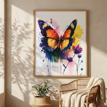 Vibrant Watercolor Butterfly, Splattered Paint Masterpiece with Striking Wings. High Resolution Digital Download 300 DPI