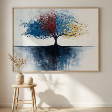 Vibrant Reflections, Abstract Tree with Colorful Foliage Mirrored in Water. High Resolution Digital Download 300 DPI