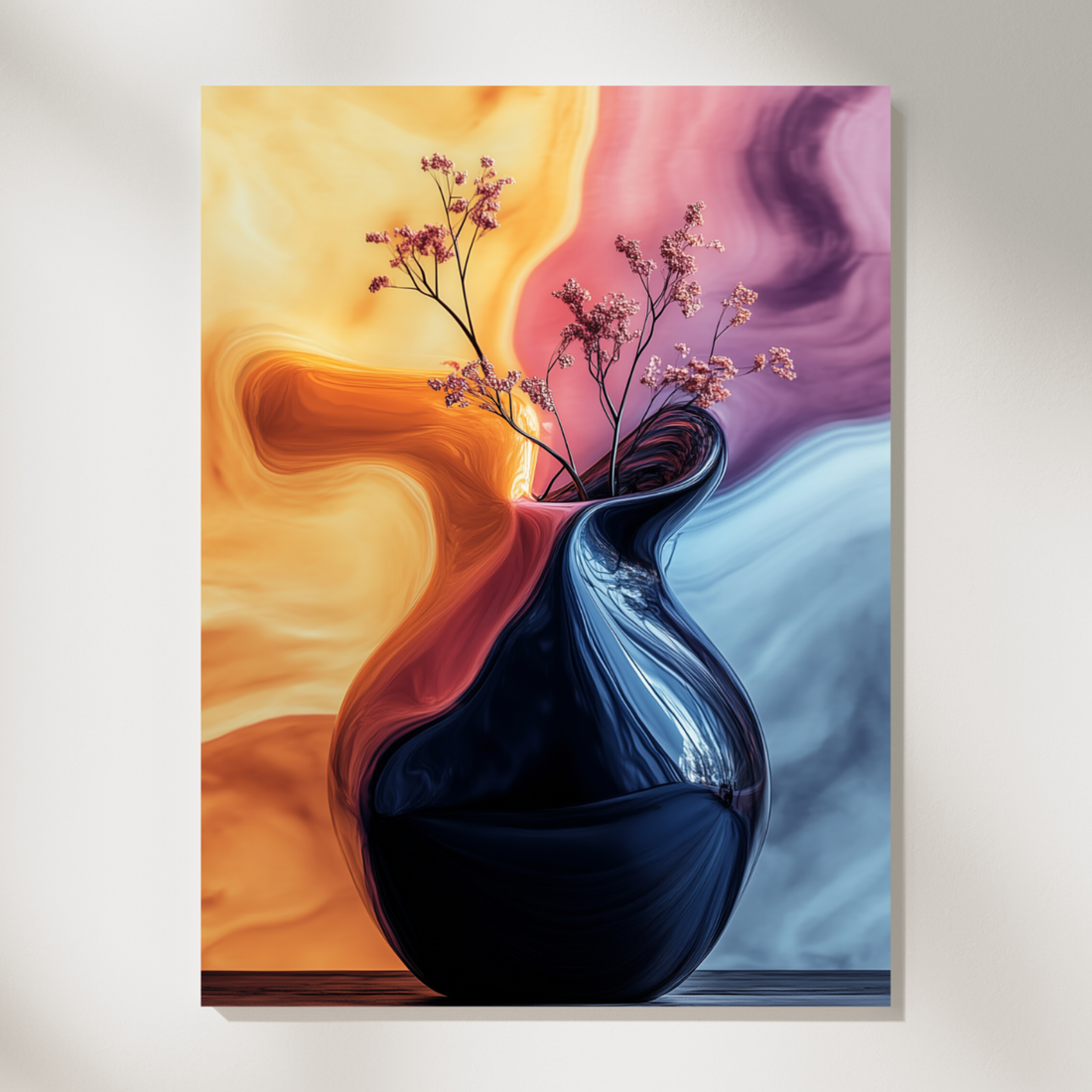 Vibrant Floral Elegance: Delicate Blooms in Colorful Abstract Vase Setting. High Resolution Digital Download 300 DPI