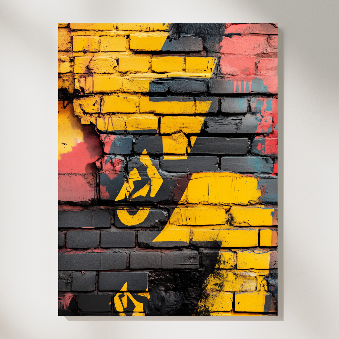 Urban Brick Graffiti Wall Art Textured Yellow Black Edgy Print. High Resolution Digital Download 300 DPI.