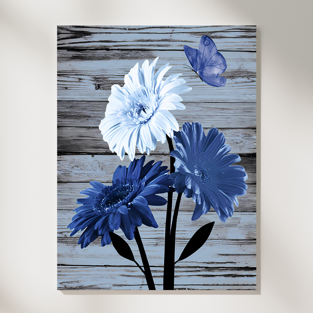 Gerbera Daisy Butterfly Artwork on Rustic Wood Background Modern Decor Print. High Resolution Digital Download 300 DPI.