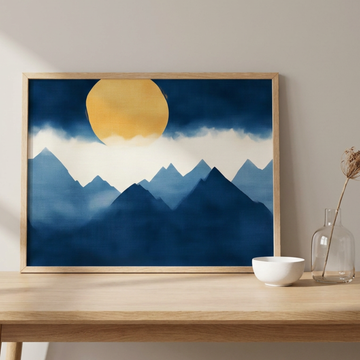 Moonlit Majesty, Silhouetted Mountain Peaks Under Luminous Full Moon. High Resolution Digital Download 300 DPI