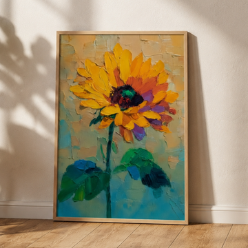 Expressive Sunflower Wall Art with Bold Textured Brushstrokes. High Resolution Digital Download 300 DPI.