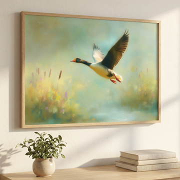Graceful Goose Flight Minimalist Asian Brush Art. High Resolution Digital Download 300 DPI.