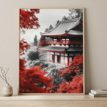 Serene Maple Sanctuary, Japanese Landscape Art Print. High Resolution Digital Download 300 DPI.