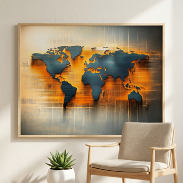 Minimalist Glowing World Map Art, Modern Digital Wall Art Decor. High Resolution Digital Download 300 DPI.