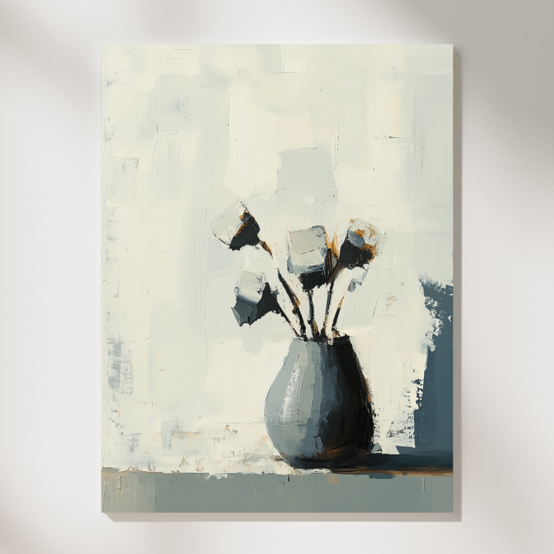 Abstract Grey Vase Wall Art Minimalist Floral Oil Painting White. High Resolution Digital Download 300 DPI.
