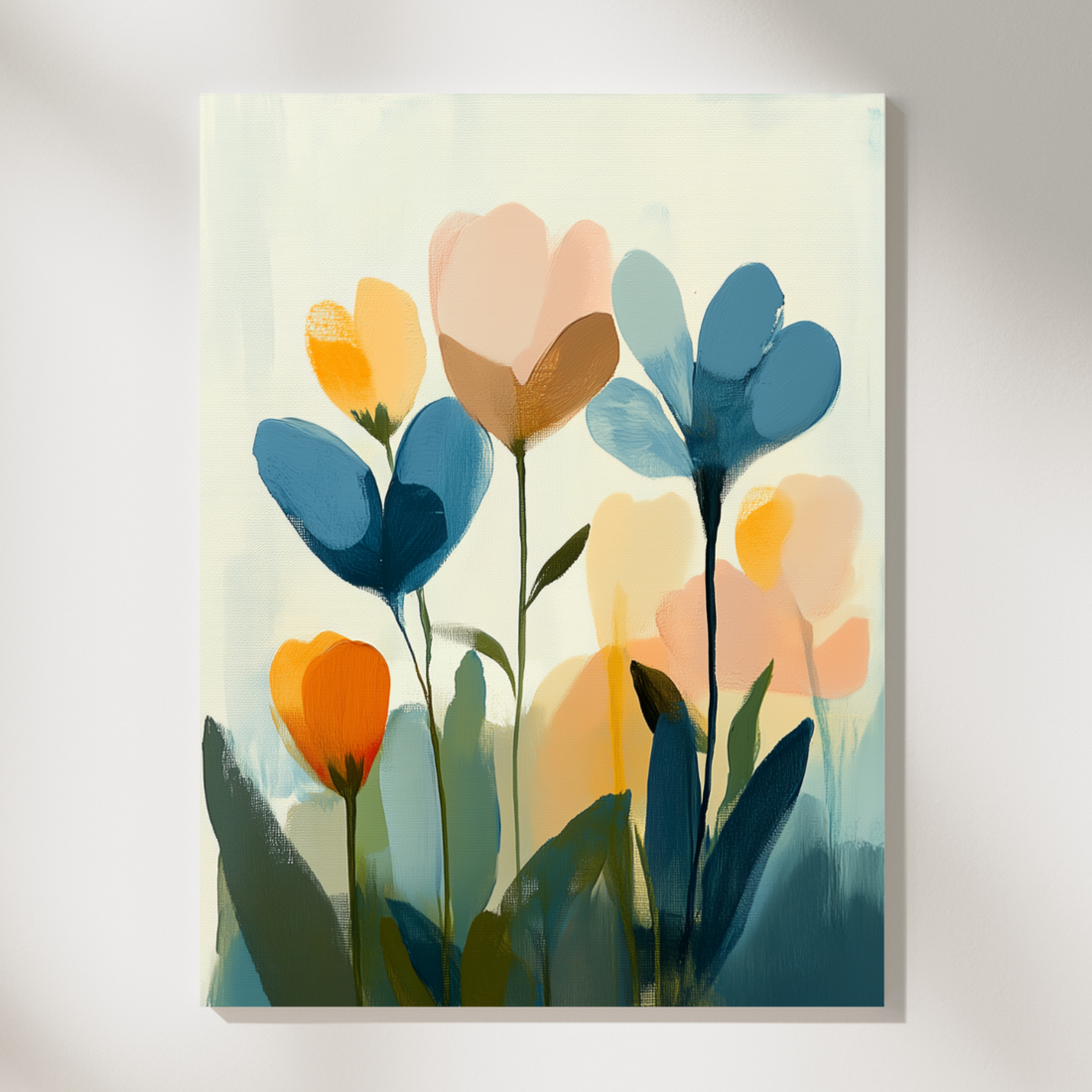 Pastel Flower Field Oil Painting Wall Art Bold Gradient Lines. High Resolution Digital Download 300 DPI