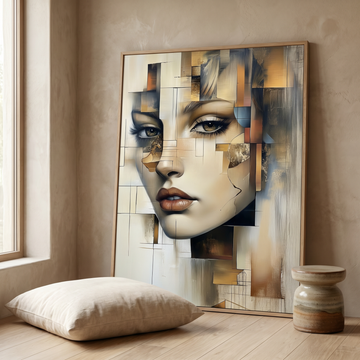 Abstract Geometric Gold Female Face Painting, Neutral Metallic Wall Art. High Resolution Digital Download 300 DPI.
