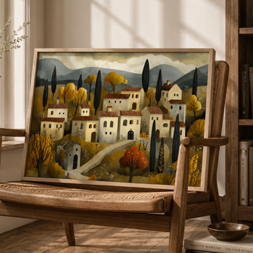 Charming Village Landscape Wall Art Countryside Home Decor Print. High Resolution Digital Download 300 DPI.
