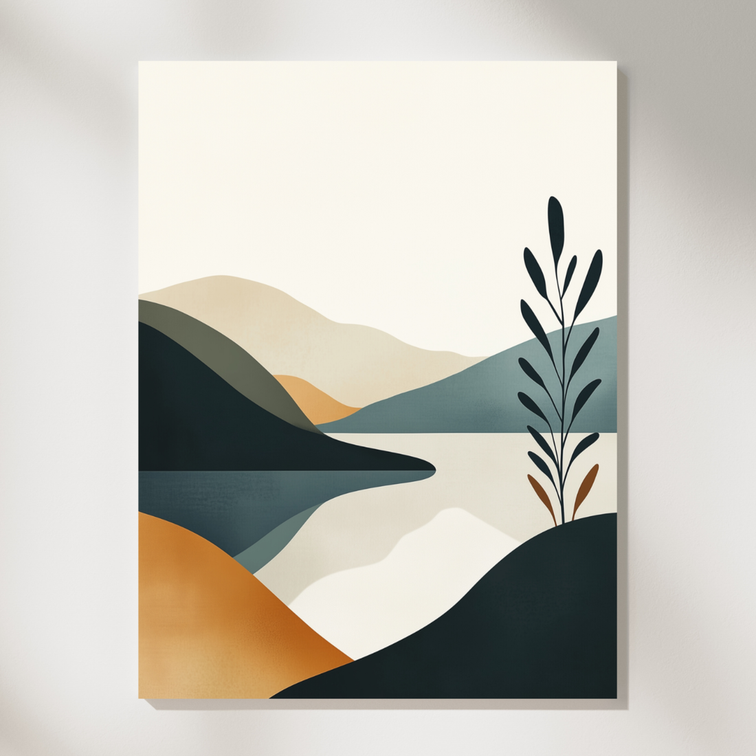 Serene Minimalist Landscape Wall Art, Pastel Hills and Calm Lake. High Resolution Digital Download 300 DPI.