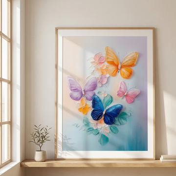 Vibrant Flight, Colorful Butterflies Amidst Abstract Floral Background. High Resolution Digital Download 300 DPI
