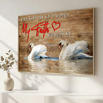 Faith Inspired Swan Artwork with Rustic Wood Background and Uplifting Message. High Resolution Digital Download 300 DPI.